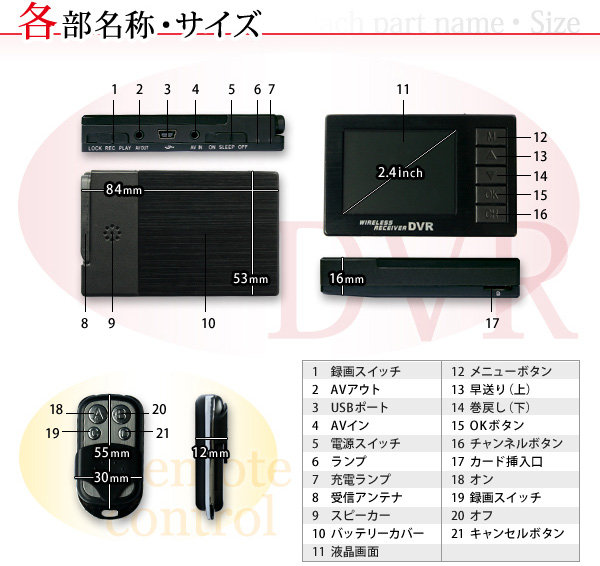 ワイヤレス受信機 ANGEL EYEシリーズ　2.4インチモニター付きポータブルビデオレコーダー　DV01のポイント5