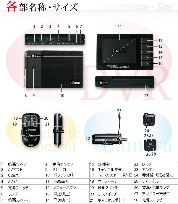 超小型ビデオカメラ 赤外線LED搭載カメラ＆液晶付きワイヤレス受信機セット（DV01-C303）のポイント5