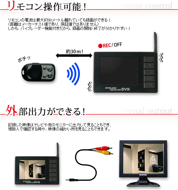 超小型ビデオカメラ ボタン型カモフラージュカメラ＆液晶付きワイヤレス受信機セット（DV01-BT3062）のポイント2