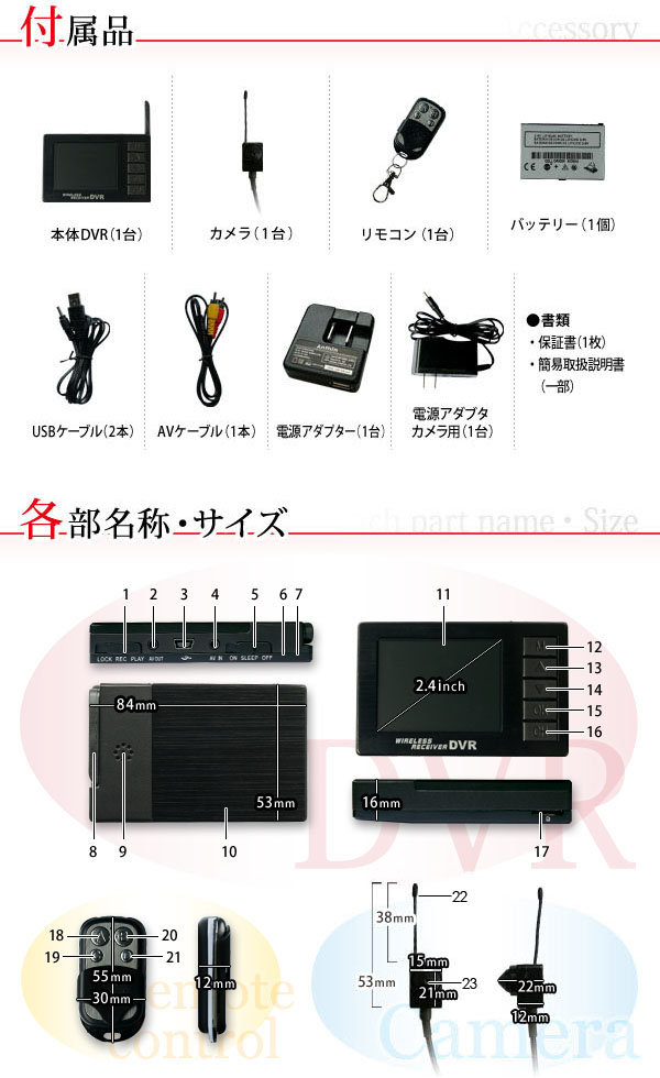 超小型ビデオカメラ ピンホールカメラ＆液晶付きワイヤレス受信機セット（DV01-PH3062）のポイント5